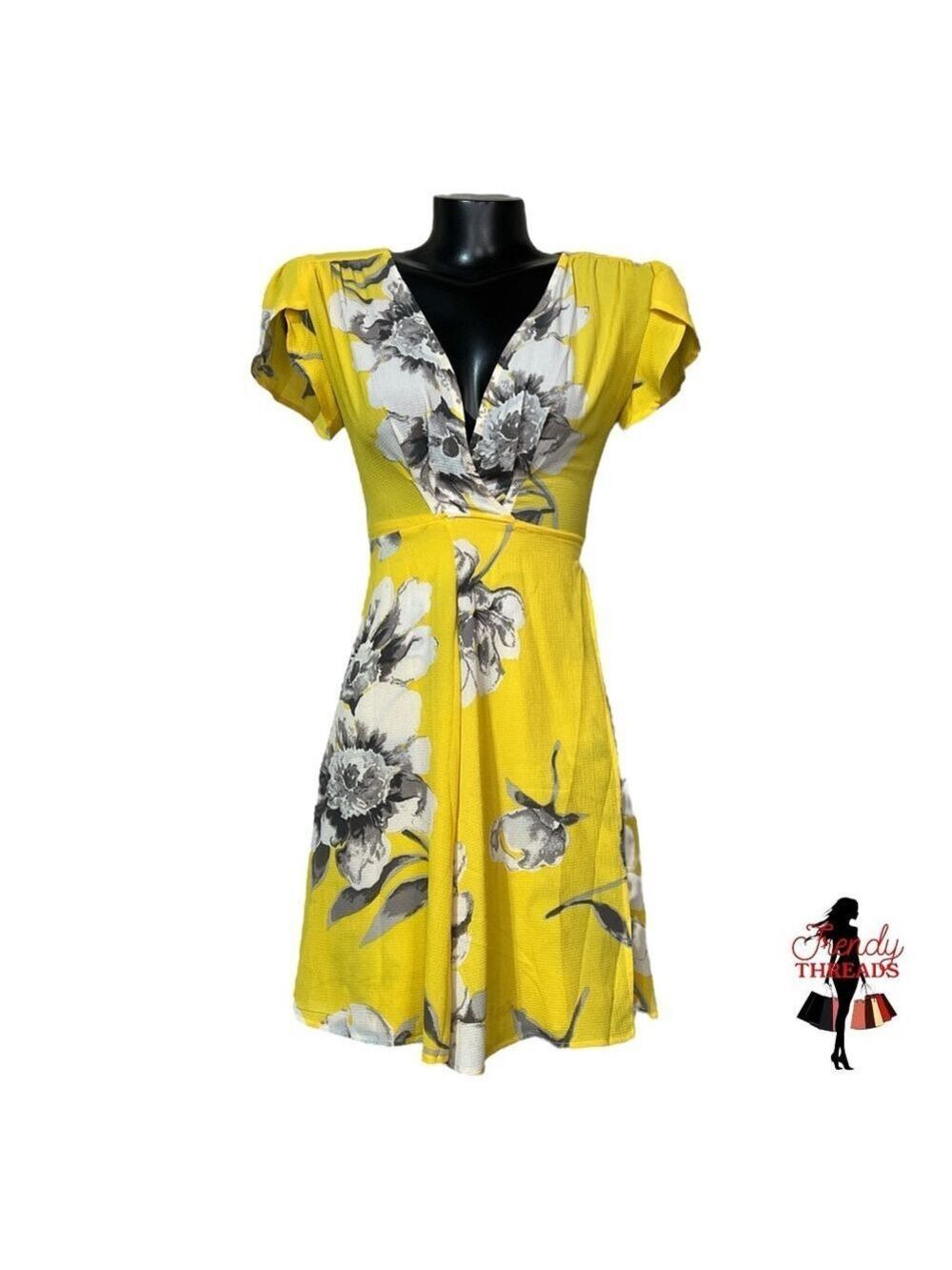 Engerla Wrap Dress sz Small Yellow Floral Lightweight Summer Short Tulip Sleeves
